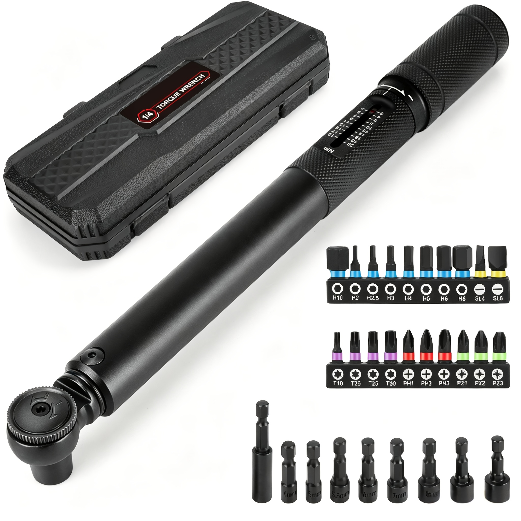 TEMU Clé dynamométrique 1/4" 2-20Nm, clé à cliquet manuelle mécanique à 72 dents, kit d'outils manuels de maintenance pour vélos et motos avec de 3%,