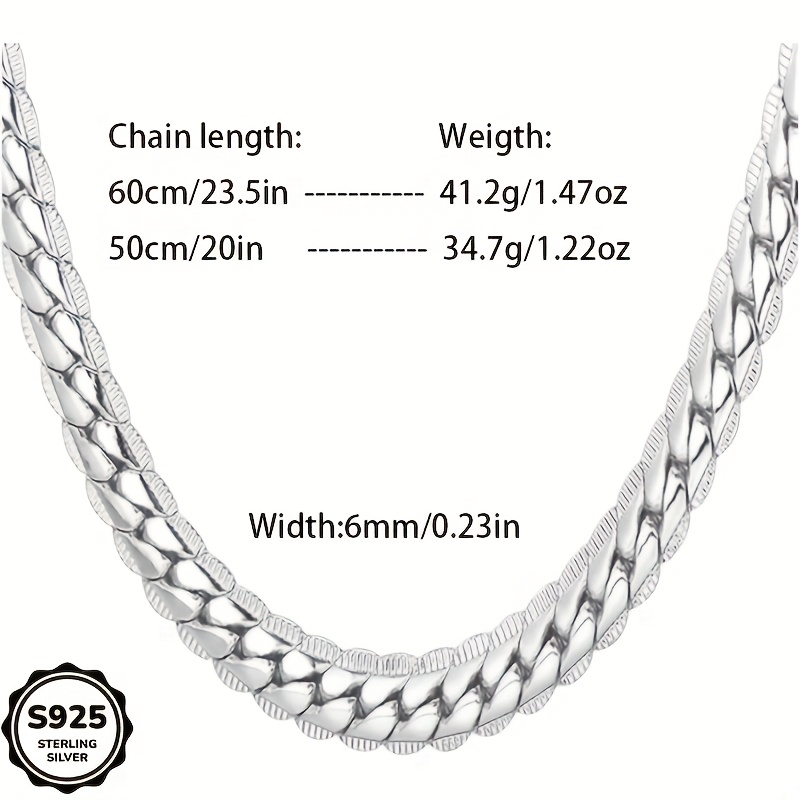 TEMU 925 Sterling Silvery Cut Miami Cuban Chain, Necklace Width 6mm, Men And Women, Fashion Trend Hip Hop Personality, Suitable For Daily, Party, , For Husband , Festivals, Gift Box