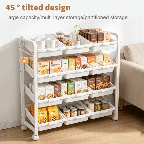 89x29x78cm 4 tier rolling storage cart with 12 bins mobile plastic organizer cart with wheels multi use storage trolley for kitchen bedroom bathroom classroom