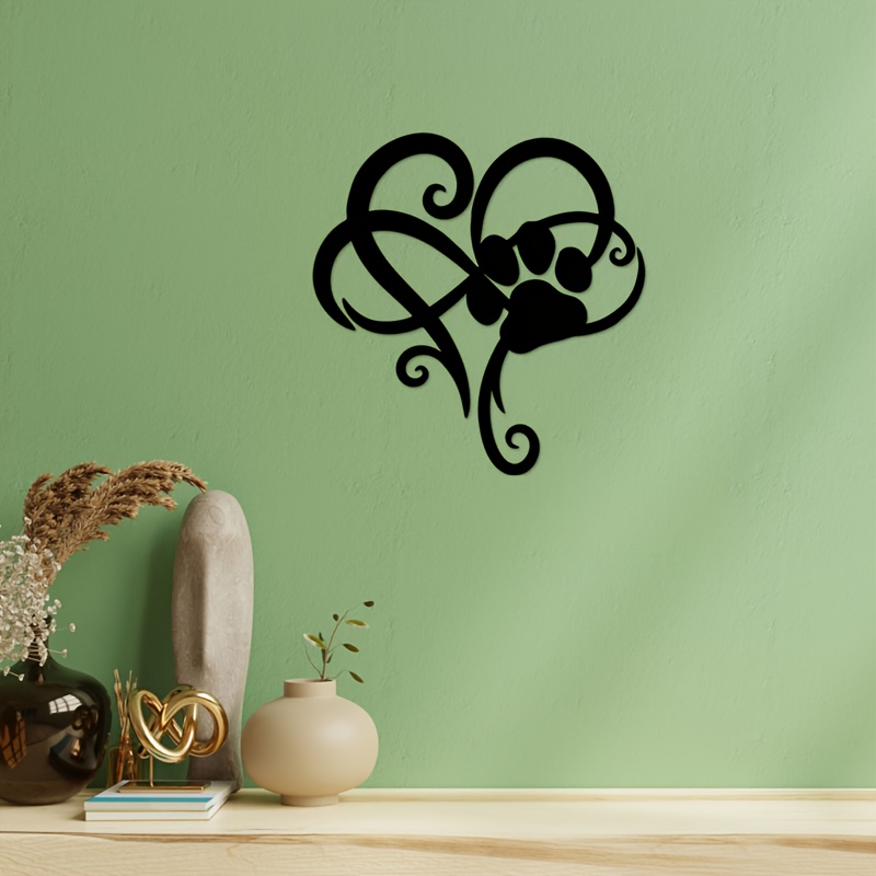 Image of Heart-shaped Paw Print Metal Wall Art - Perfect Memorial Gift For Pet Lovers, Indoor/outdoor Decor For Owners
