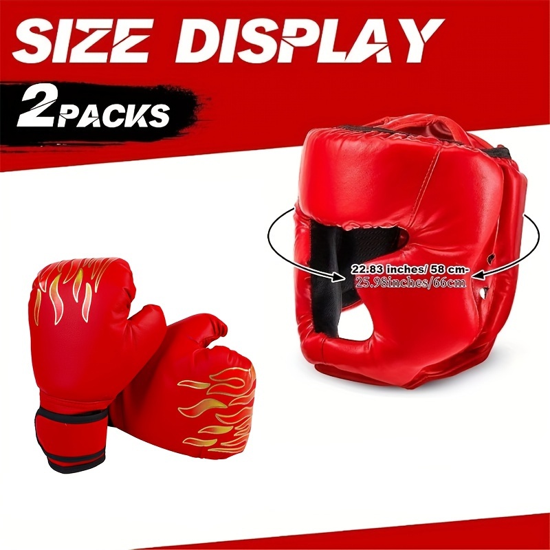  3pcs boxing set for beginners gloves helmet and training equipment pu material multicolor details 6