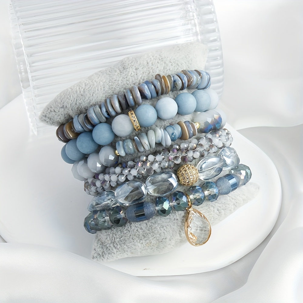 

Summer Chic Women's Beaded Bracelet Set: Natural Stone, Glass, And - Wear And Gift