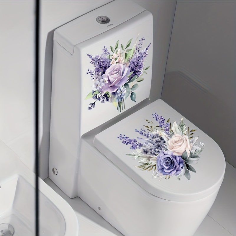 Flower Leaves Toilet Cover Sticker Decals,Flower Leaf Bird Waterproof