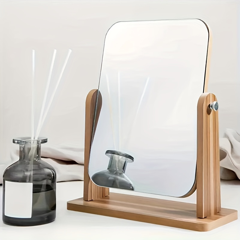 Image of A Handcrafted Wooden Vanity Mirror With A Stand - An Adjustable Rectangular Tabletop Makeup Mirror, Suitable For Use In Bedrooms, Bathrooms, And Offices