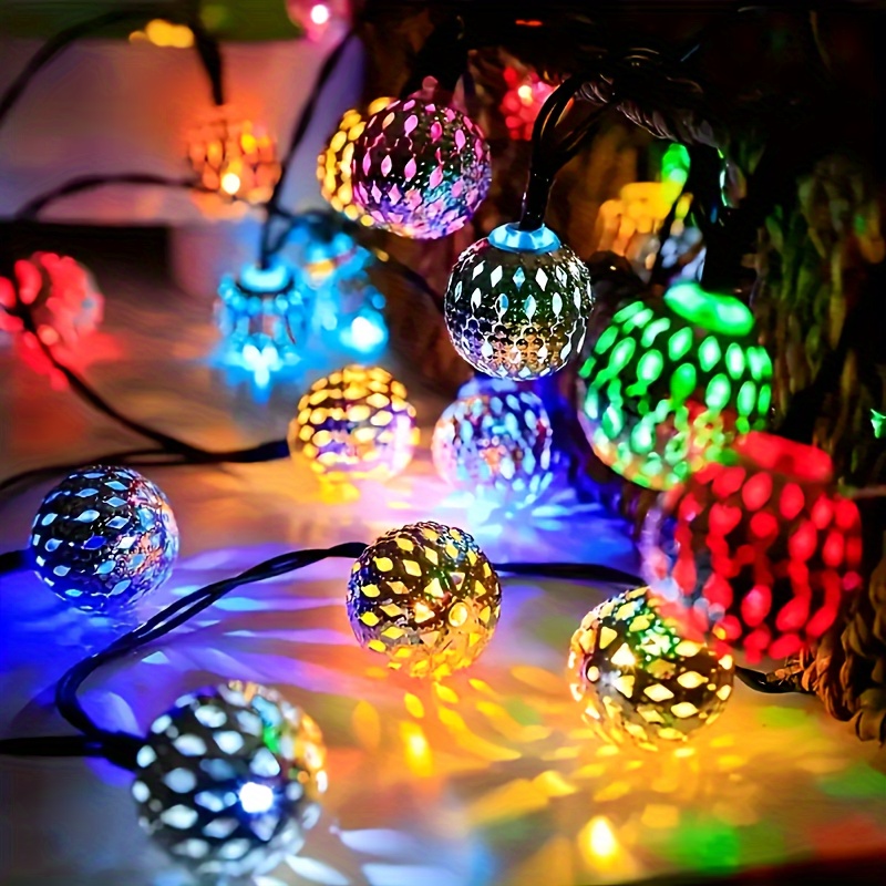 

Moroccan Ball String Lights - Battery Operated, 4.92ft (10 Leds)/9.84ft (20 Leds) Metal Orbs For Weddings, Birthdays, Christmas & Home Decor