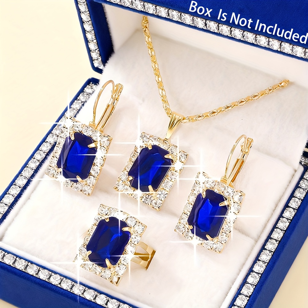E-shop 4-teiliges Damen-Luxus-Schmuckset im Quadrat-Design, goldfarben beschichtet (ohne Anlaufen), elegante Fassung mit verknüpfter Kettenkette &