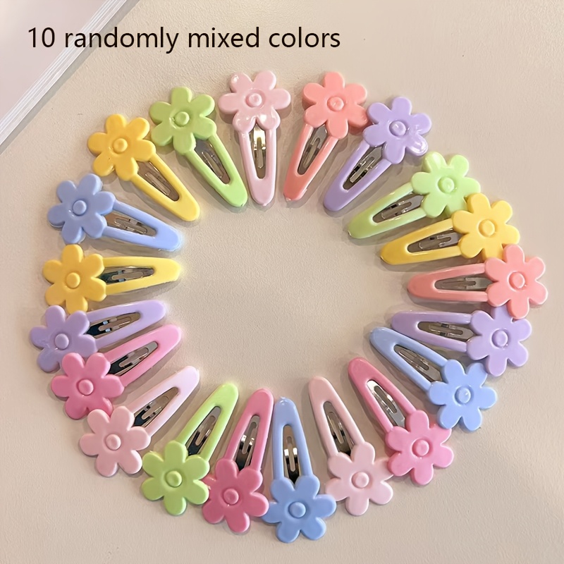 TEMU 10pcs Set Of Colorful Mixed Floral Bow Hair Clips Sweet And Fashionable, Versatile For Bangs And Side- Hair Bohemian Style Hair Accessories