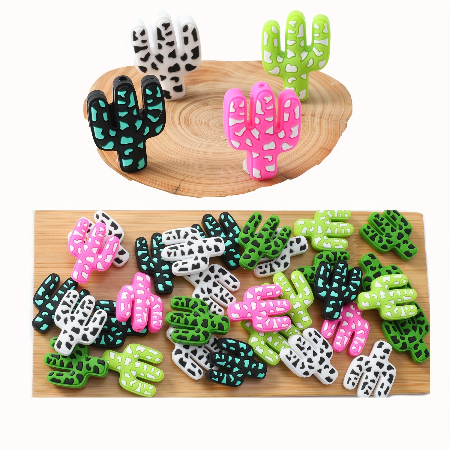 

20pcs Cactus Theme Silicone Bulk Beads For Jewelry Making Diy Creative Key Bag Chain Character Pens Decors Bracelet Necklace Craft Supplies