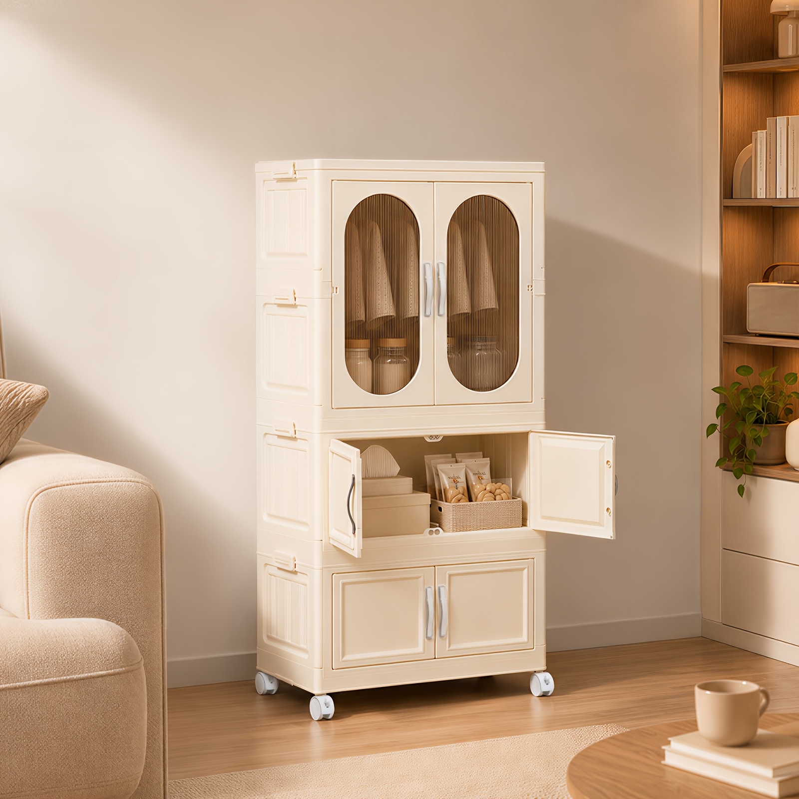TEMU 3-tier Foldable Wardrobe, Portable Clothes Storage Cabinet With Multi-level Design, Space-saving Organizer For Clothes, Bedding & Bags, Easy To