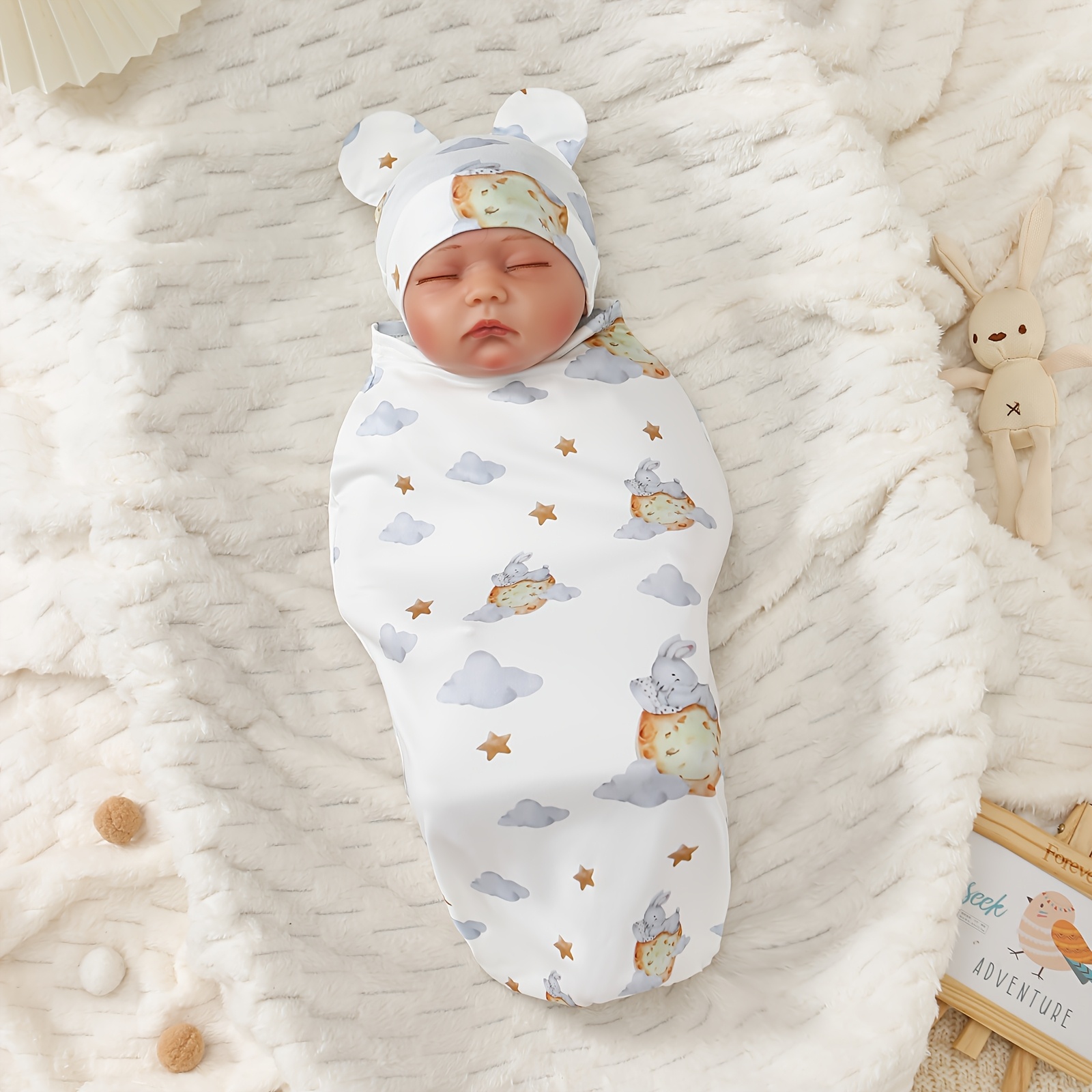 Image of [ ] Baptism Gift And Robe, 1-3 Months Newborn Hat Set, Safe And Design, Moms, Aimed At Preventing Reflex