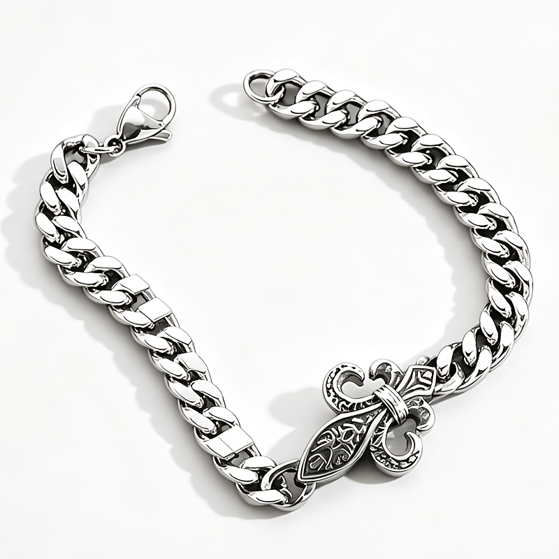 TEMU メンズ用 ステンレススチール フラワーブレスレット ヴィンテージファッションブレスレットアクセサリー