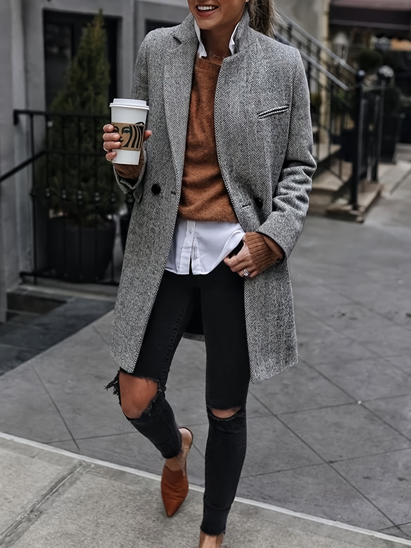 womens elegant gray loose fit thick winter coat machine Temu