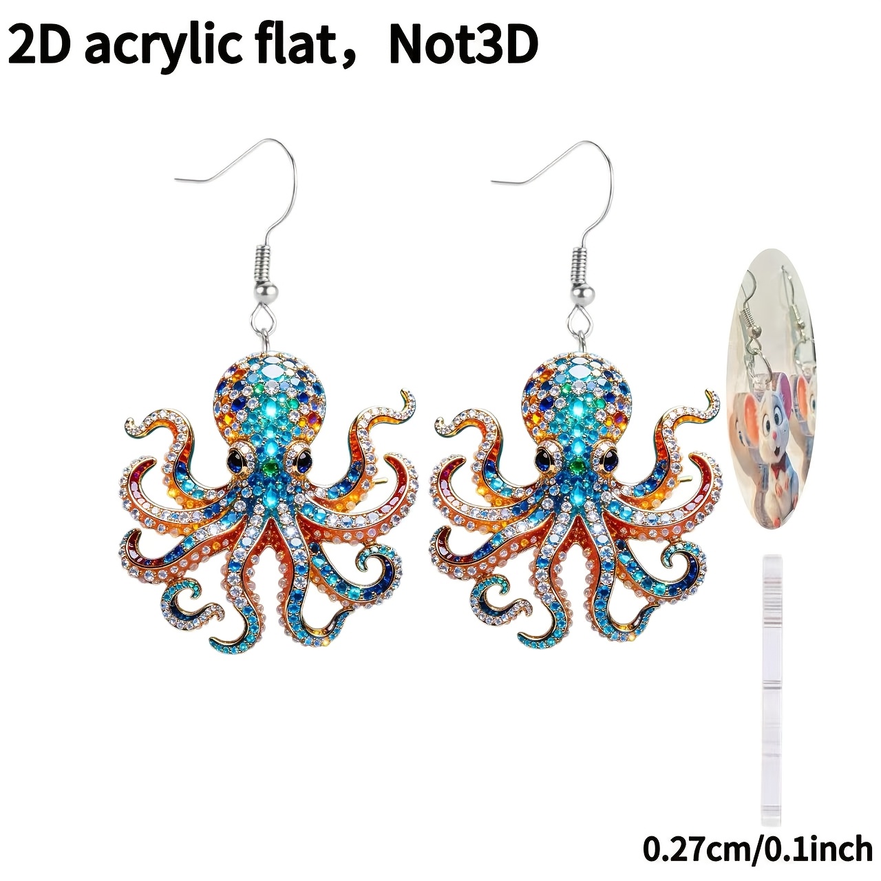 TEMU 2d Flat, [2d Flat] 1pc New 2d Acrylic Christmas Octopus Pattern, Chain Charm, Pendant, Earrings, Ornament, Holiday Small Gift, Party Accessory,