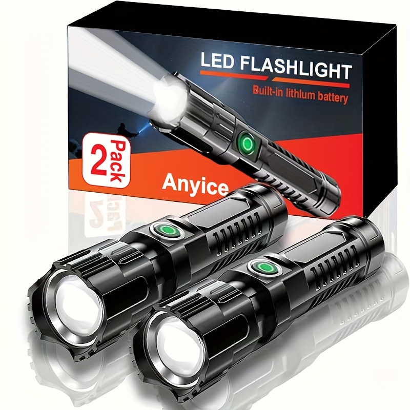 

Anyice 2pcs Rechargeable Flashlights With 3 Lighting , High/ Low/ Strobe, Usb Cable Included For