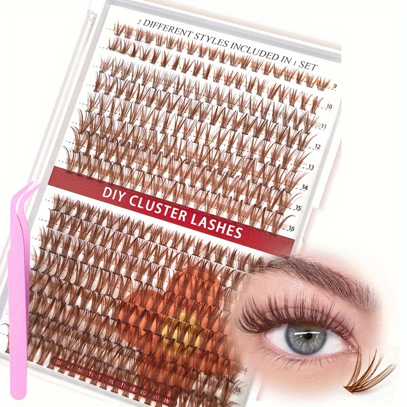 

Diy Cluster False Eyelash Extensions Set - 280pcs Natural Cat Eye & Fluffy Lashes, 0.07mm Thick C & D , Multi-length 10-18mm, Reusable Cross Style Lashes For Beginners, Colored Eyelashes Kit