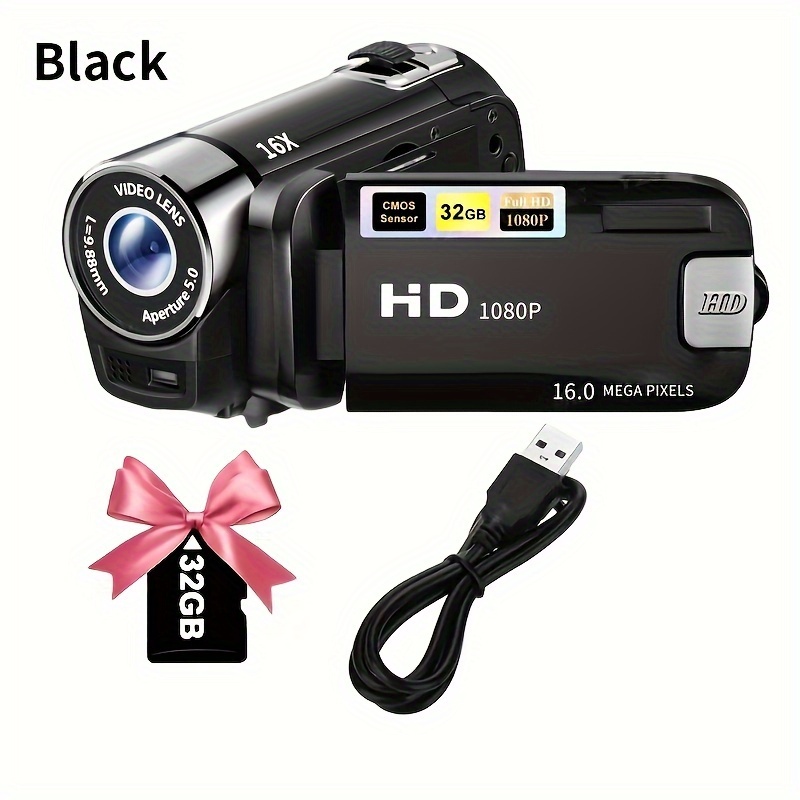 TEMU Brand New 16x Digital Camera - Wearable Technology, 1080p, 2.4-inch Display, 270° Swivel Led Flip Screen, , With 32g Memory Card, Great Gift For