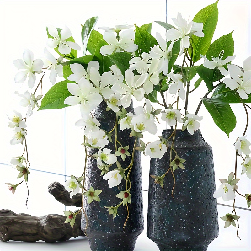

2-piece Elegant Faux Jasmine Flowers With Drooping Vines - Perfect For Home, Wedding, And Coffee Shop Decor