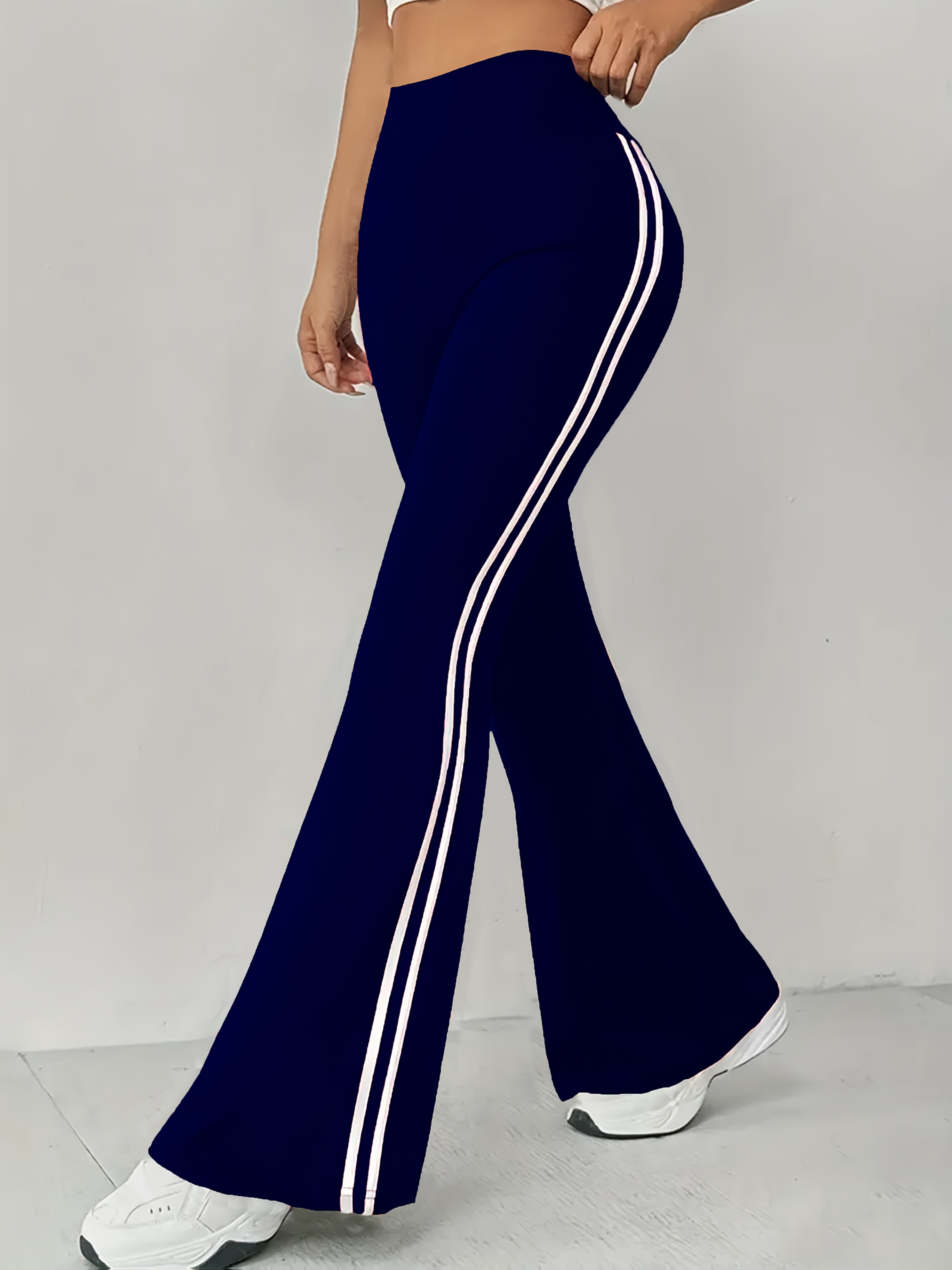 Women s High waisted Striped Flare Pants Sporty Contrast Temu United Kingdom