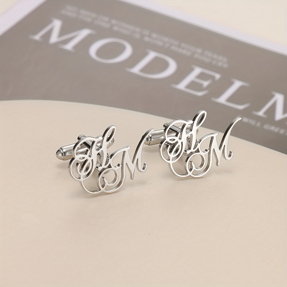 TEMU Custom Couple Initial Cufflinks, Personalized Cursive Two-letter Cufflinks, Stainless Steel Elegant Gentleman Cufflinks, Groom Cufflinks,