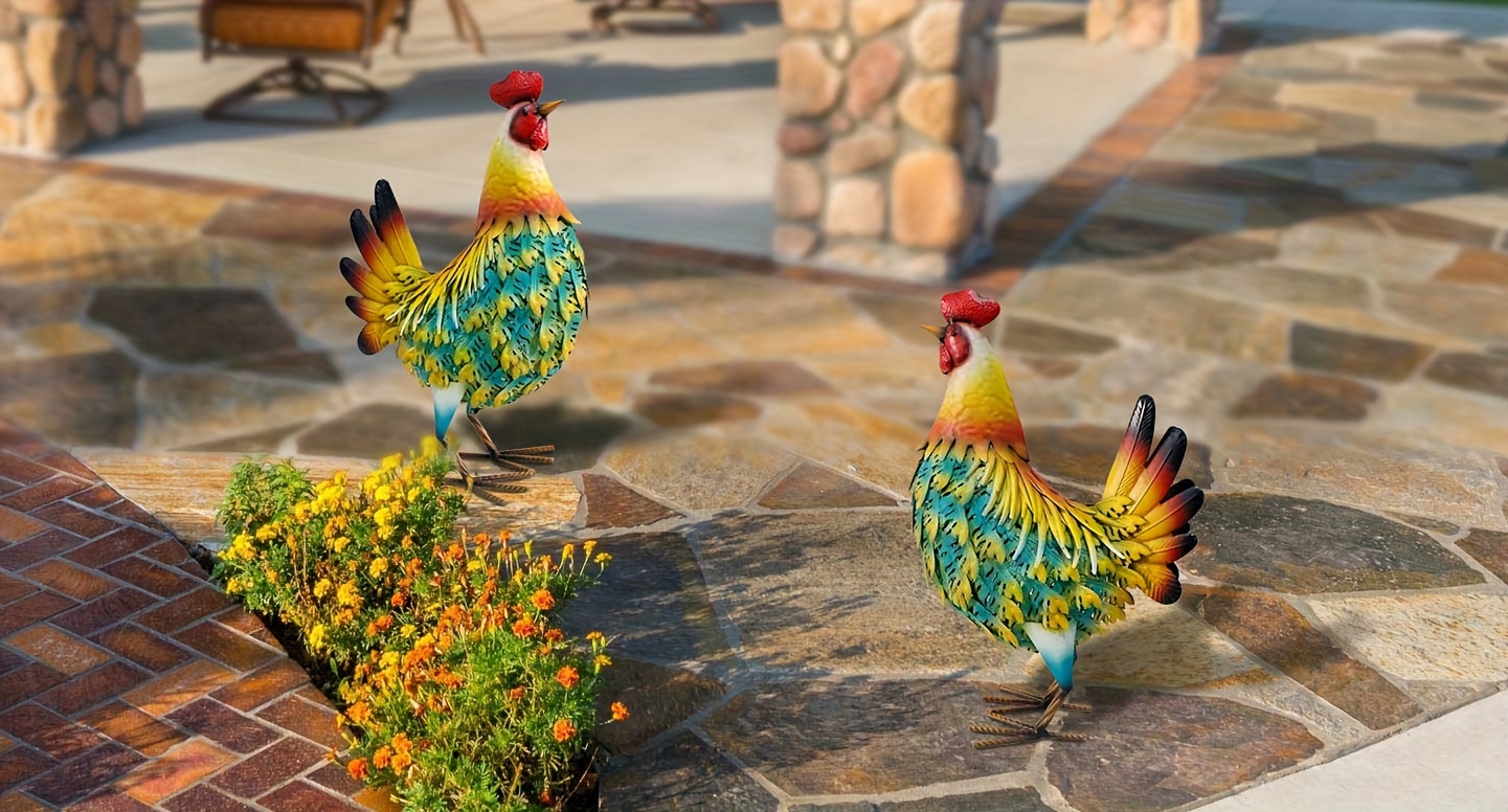 Gallo Decorativo In Metallo Per Giardino - Statuetta Da Esterno Per Cortile E Pollaio - Foto 4