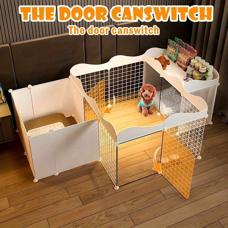 TEMU 1pc Mozeat Lens Large Playpen With Door, Elevated Wooden Floor, Spacious Interior For Small To Medium Dogs, Easy Assembly, Durable Metal Construction, Versatile Use As Villa Or Play Area