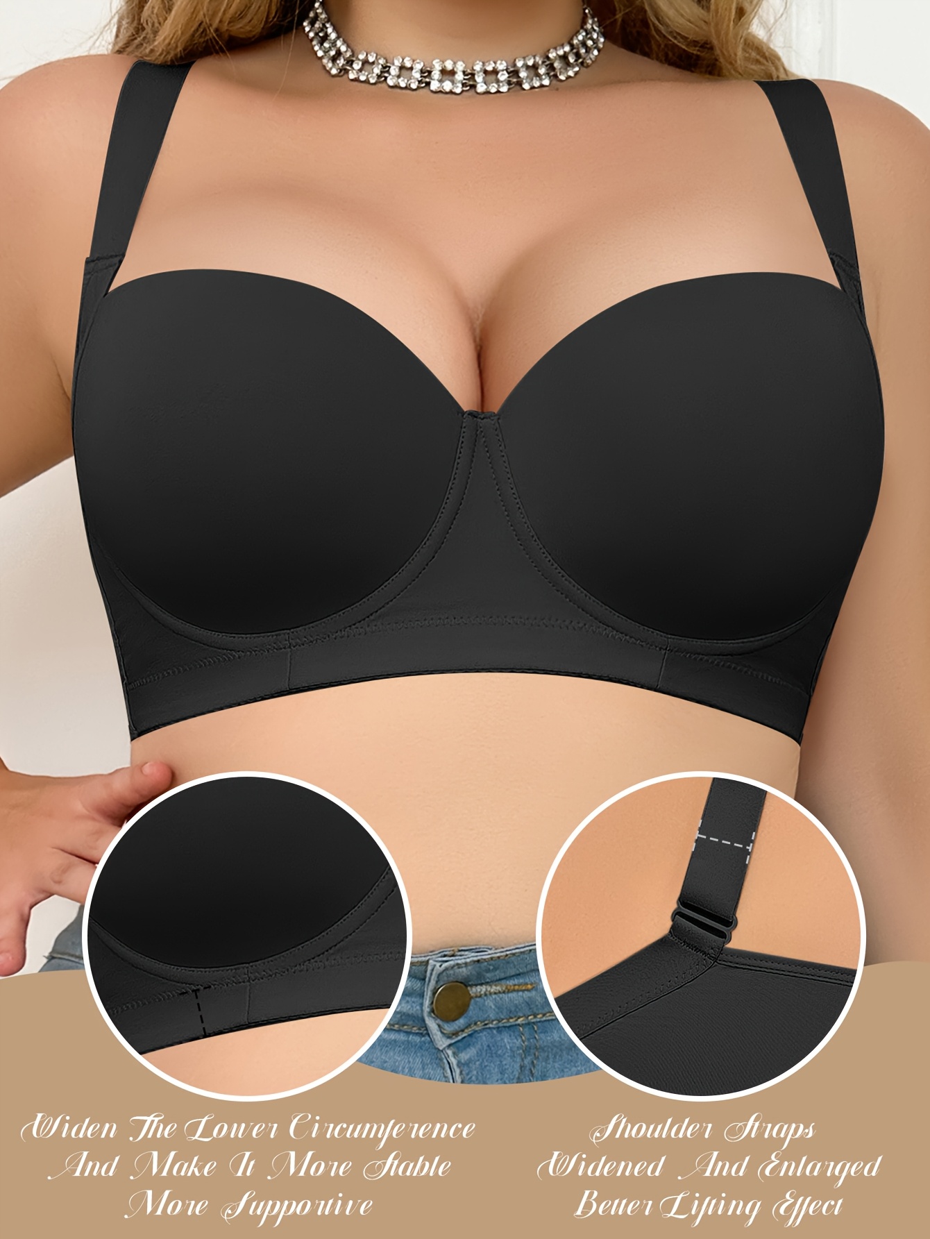 Seamless Plus Size Women's Bra - Comfortable & Supportive Underwire Bra with Anti-Slip Design, Breathable Nylon Blend Fabric, Black, Supportive Undergarment | Sleek Design | Wire Underwire