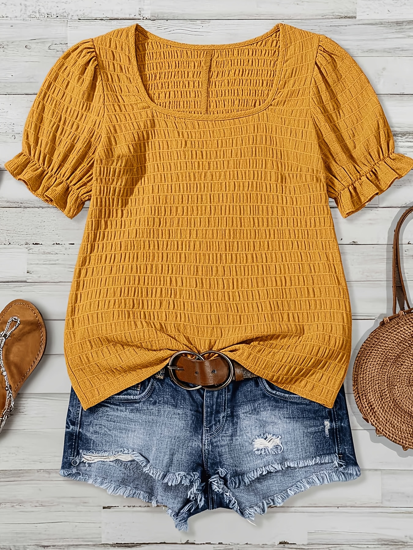 plus size plus size womens summer short sleeve square neck solid color blouse