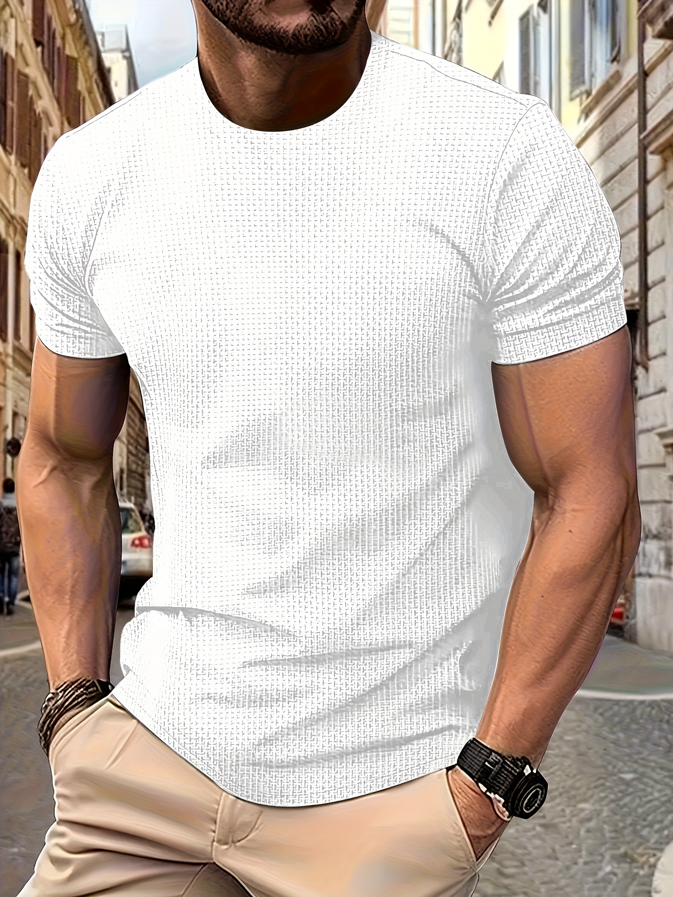 Men'S Casual Solid Color Round Neck T-Shirt