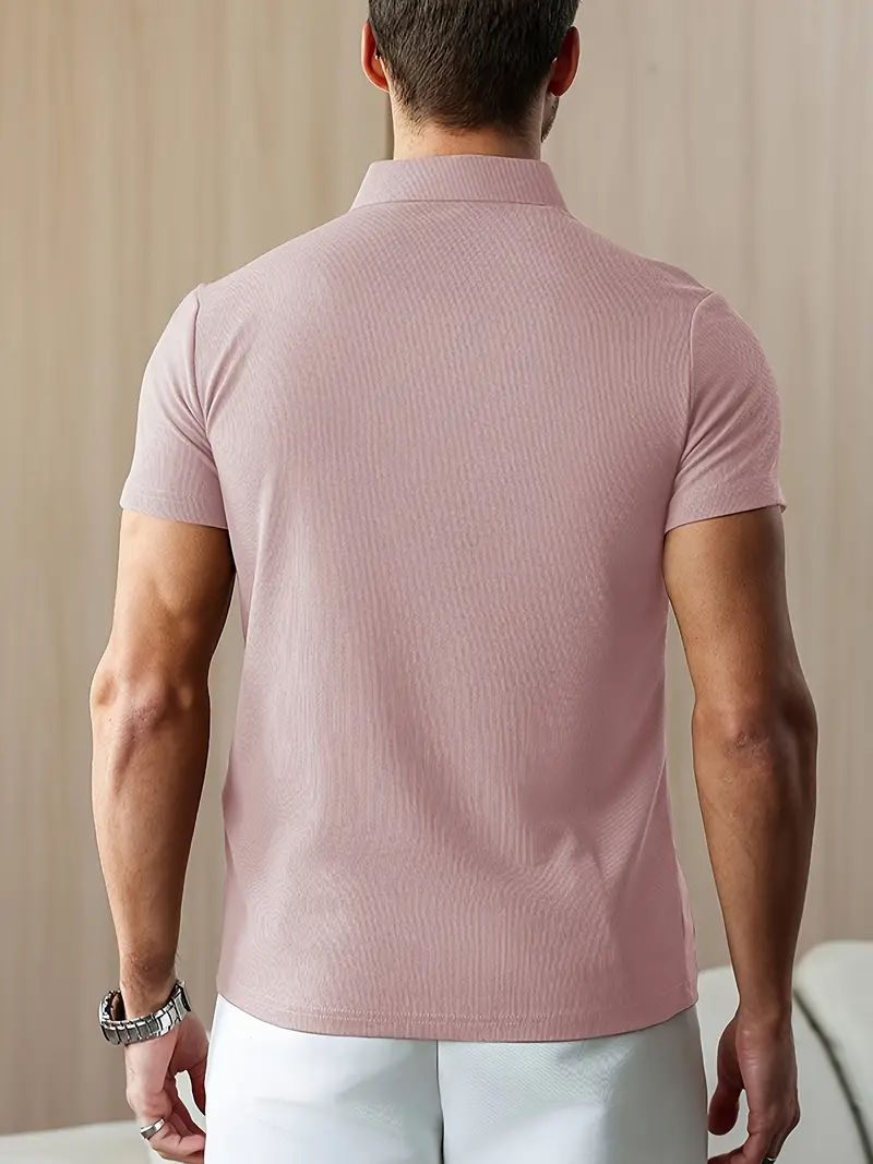 mens summer shirt solid color casual short sleeve with button collar lightweight polyester for sports outdoor leisure activities casual summer wear knitted weave details 7