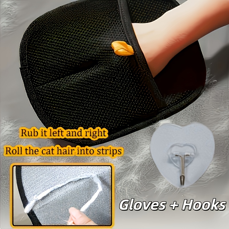 TEMU 2pcs Set (upgraded Super-large Pet Electrostatic -absorbing Gloves And Hooks)-high- Hair Removal Gloves-suitable For Cleaning Cats And Dogs,
