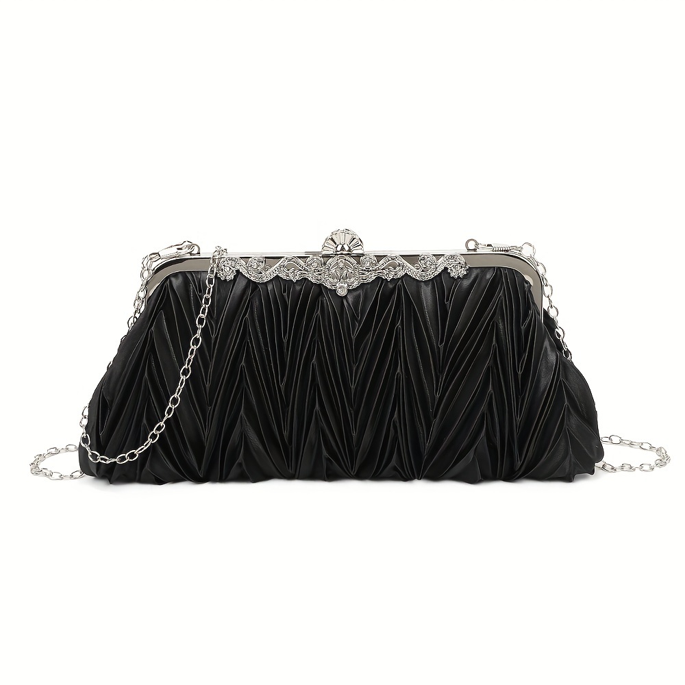 TEMU Luxury Soft Pleated Handbag With Diamond Accents, Elegant Clutch For , And Crossbody Bag