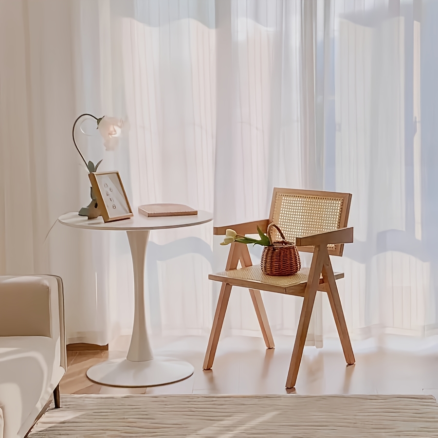 1 Silla de Comedor de Madera Maciza, Estilo Hiroshima para Cafetería o Restaurante: Silla Minimalista con Respaldo Chino, Tejido de Ratán Galvanizado, Decoración Wabi-Sabi para Hogar u Oficina