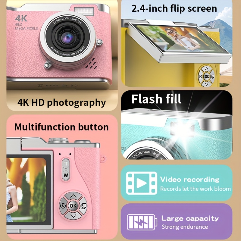 flip screen digital camera 4k hd video 16mp 8x zoom with 32gb   auto focus beginner friendly vlogging camera for travel christmas gifts multiple colors details 3