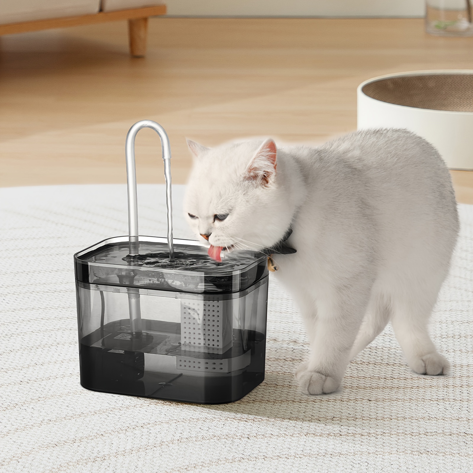 

Fontaine à eau automatique pour animaux de compagnie de 1.5 L, distributeur d'eau transparent pour chat avec alimentation USB pour chien et chat d'intérieur.