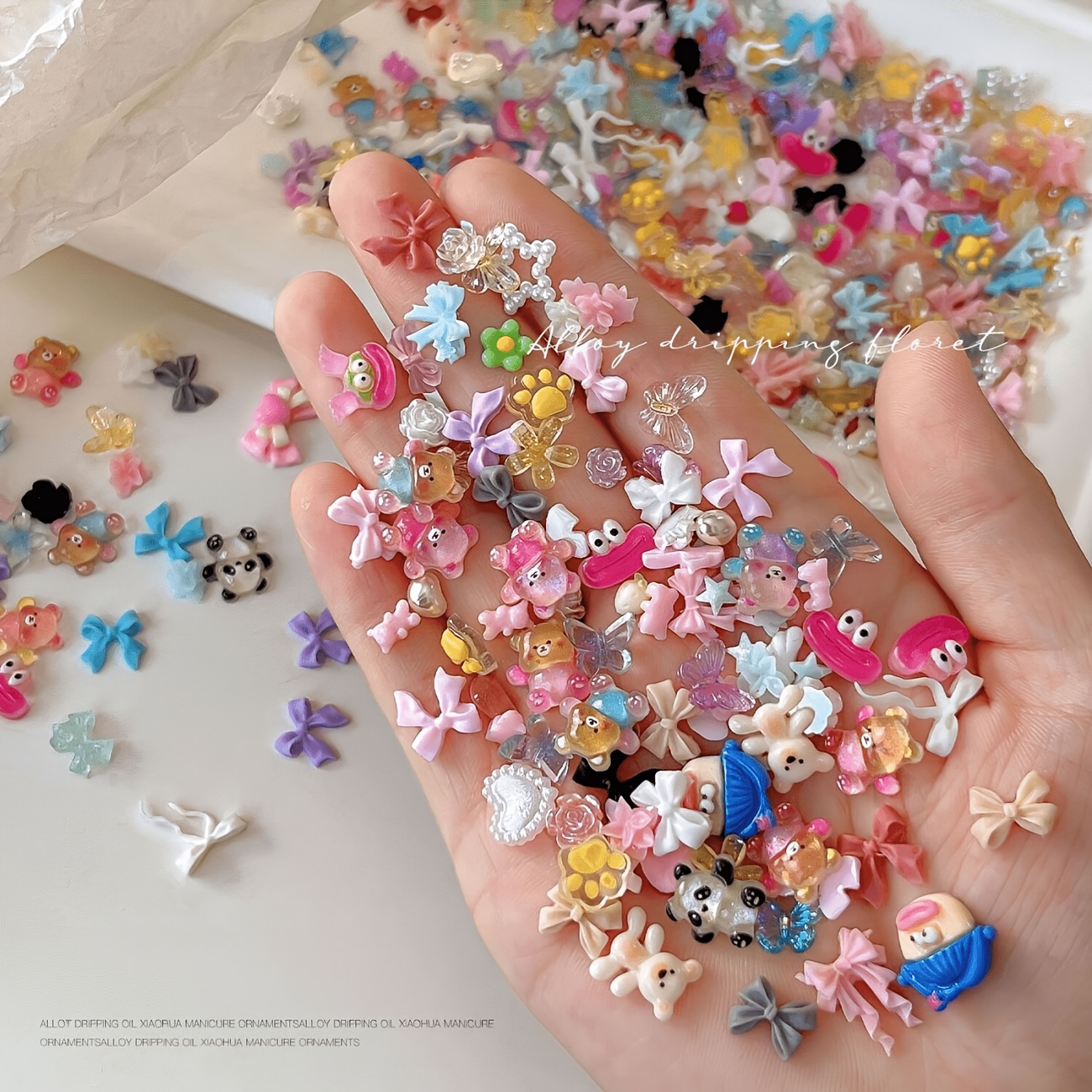 TEMU 202pcs Mixed Resin Small Animals Random Camellia Pearl Bow Nail Decoration Additions Craft Material Bag Set Phone Case Decoration
