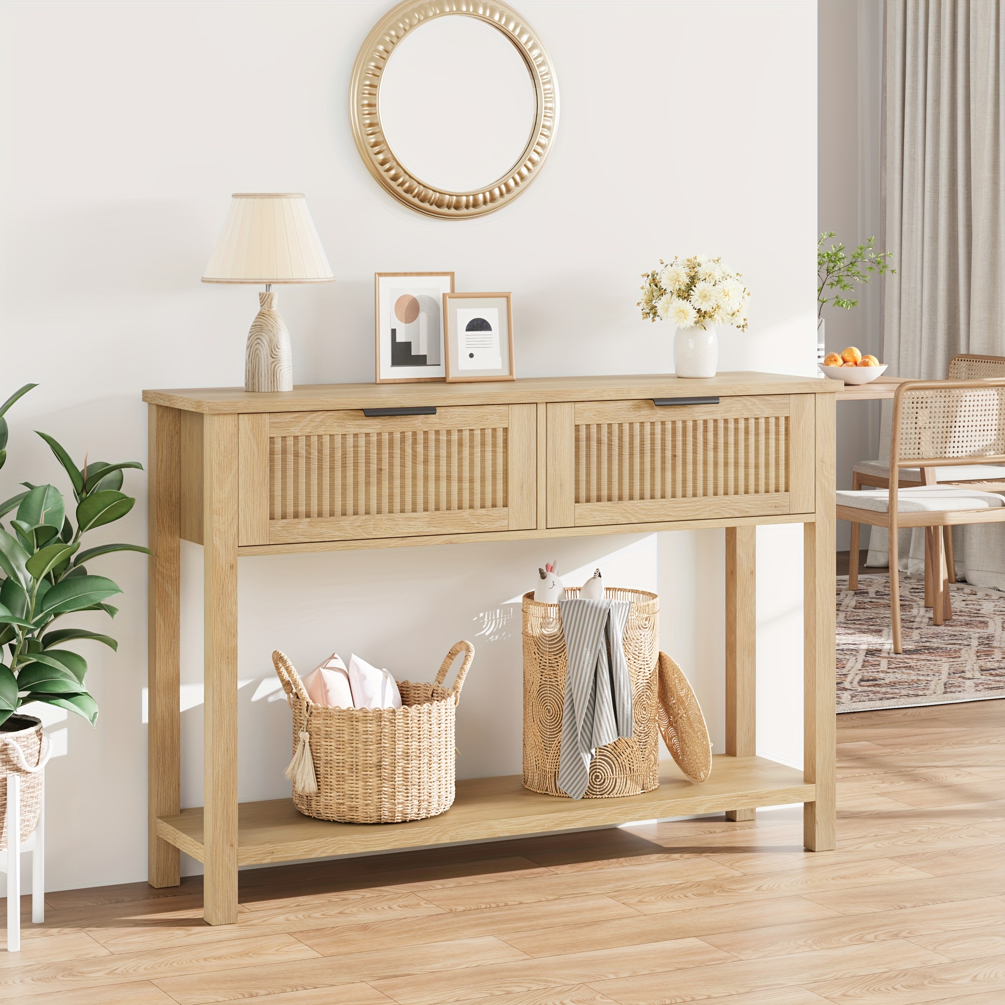Lomojo Farmhouse Console Table - 39.4"L X 13.8"W X 31.5"H, White With 2 Drawers, Entryway Sofa Table