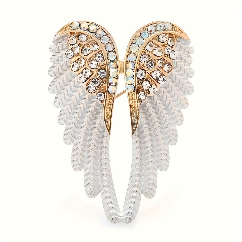 Image of New European And Drip-enamel Rhinestone Wing Brooch, White Fashion Accessory Pin For Trendy Apparel