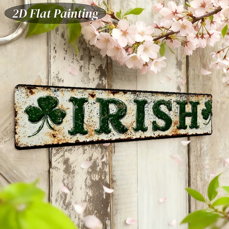 TEMU 2d Flat, 1pc Clover Metal Wall Sign - 's Day & Father's Day Decor With Irish Phrases & English Text, Rustic Aluminum Plaque Suitable For Home,