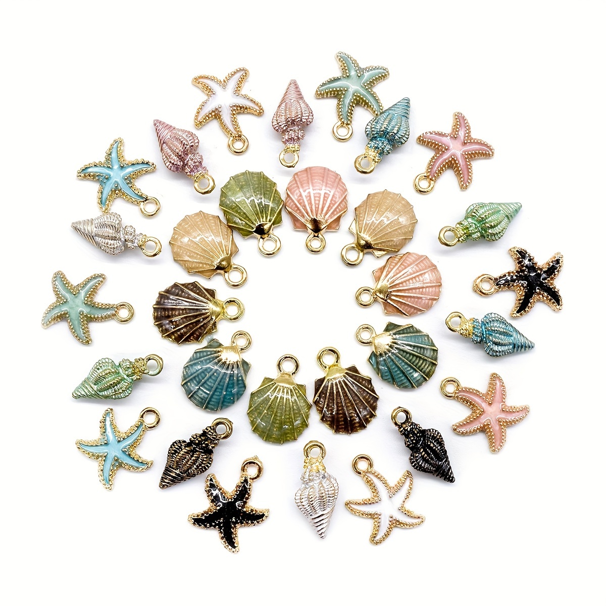 

15/30pcs Ocean Starfish Conch Seashell Enamel Charms Pendants Random Mixed Color Enamel Starfish Pendants Gold Plated Metal Ocean Charms For Theme Jewelry Making