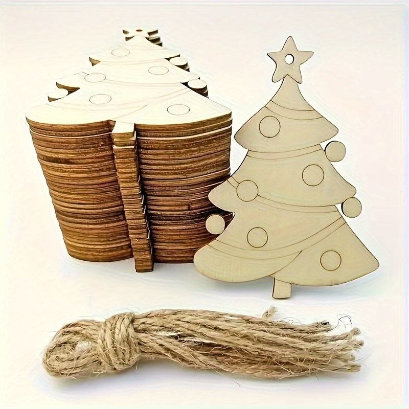 

10pcs Diy Wooden Christmas Tree Ornaments - Blank For Painting & Doodling, For Decorations & Box