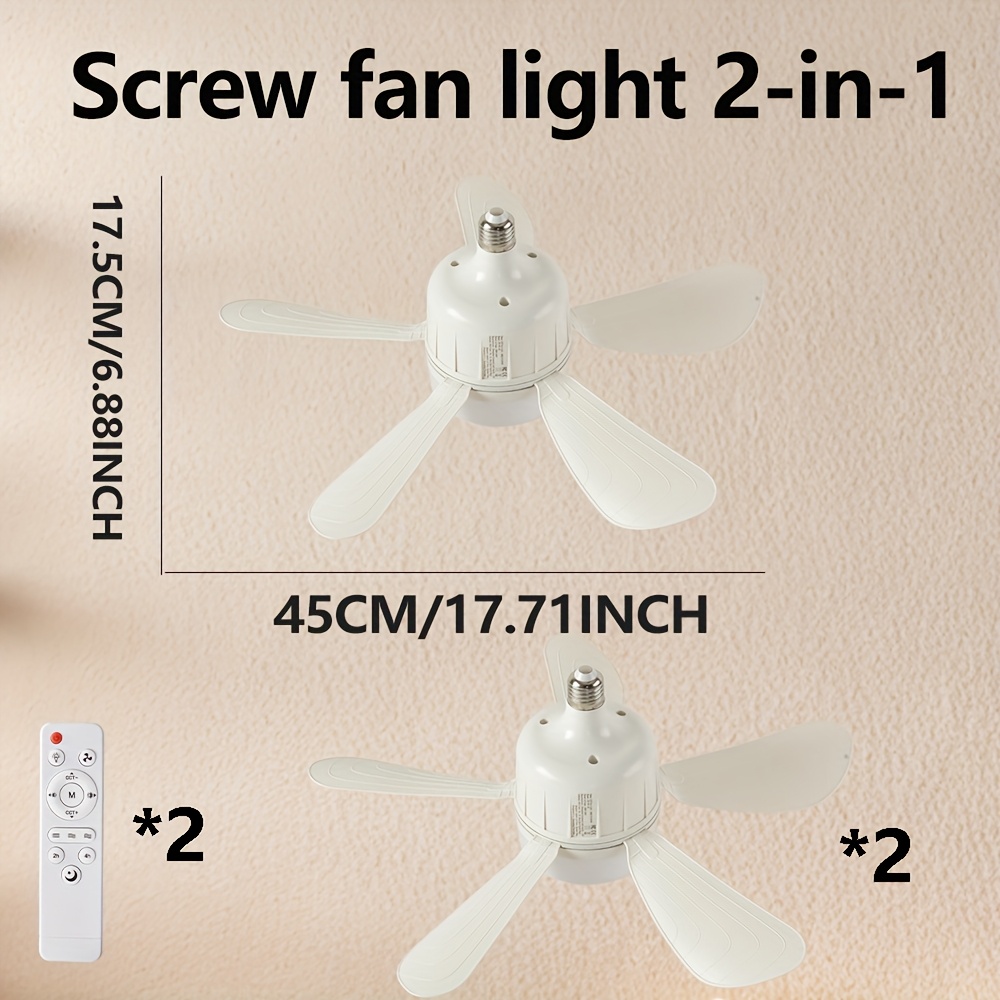 2pièces AOSUI Lumières modernes de ventilateur de plafond avec fonction de mémoire et télécommande - Design à 5 pales à 3 vitesses, base E27/E26, 44.96 cm prise blanche pour cuisine, chambre, entrepôt et petites pièces, éclairage LED, installation facile, idée de cadeau parfaite, luminaire de ventilateur de plafond, éclairage d'entrepôt, design lumineux élégant, luminaires durables