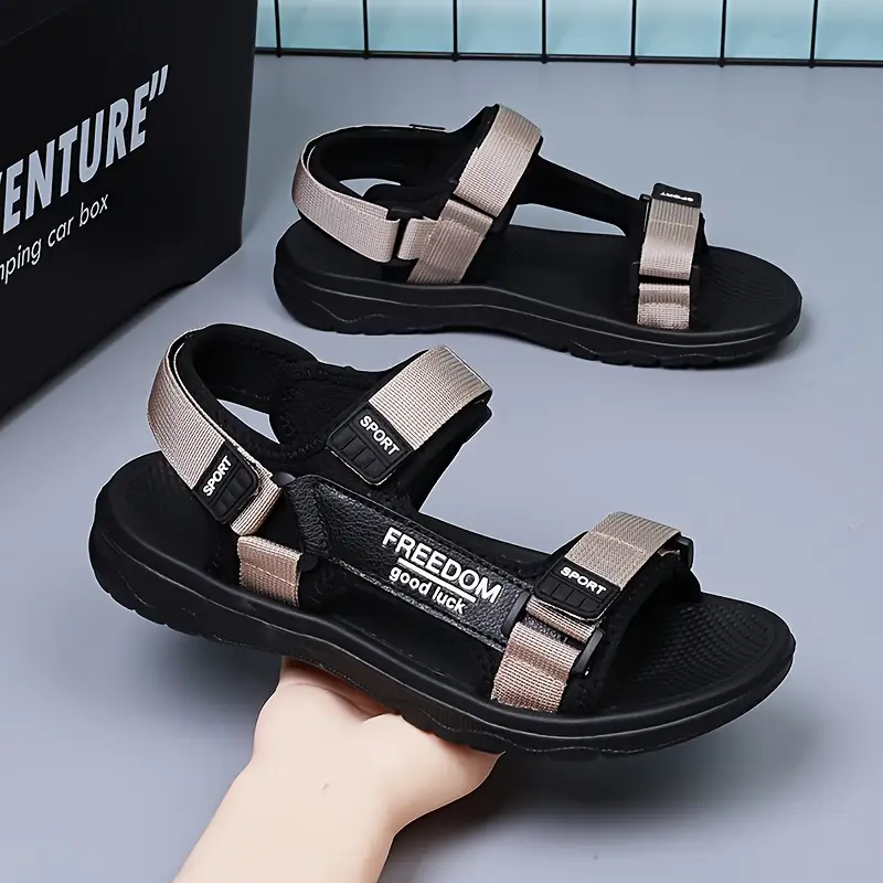 mens sport sandals open toe slides with adjustable straps solid color fabric upper lightweight eva sole non lined for universal fit details 0
