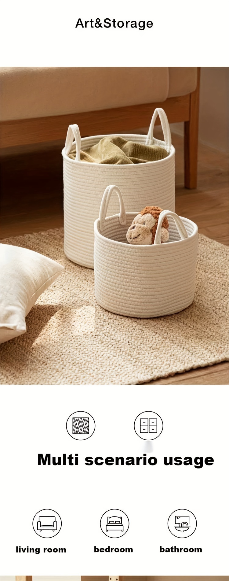 contemporary round fabric laundry baskets with handles multi purpose storage organizer for toys snacks and clothes versatile room d cor details 0