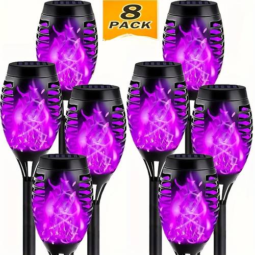 8pcs solar flashlight outdoor dancing flashing flame torch light landscape decorative light for trail lawn courtyard wedding party auto on off
