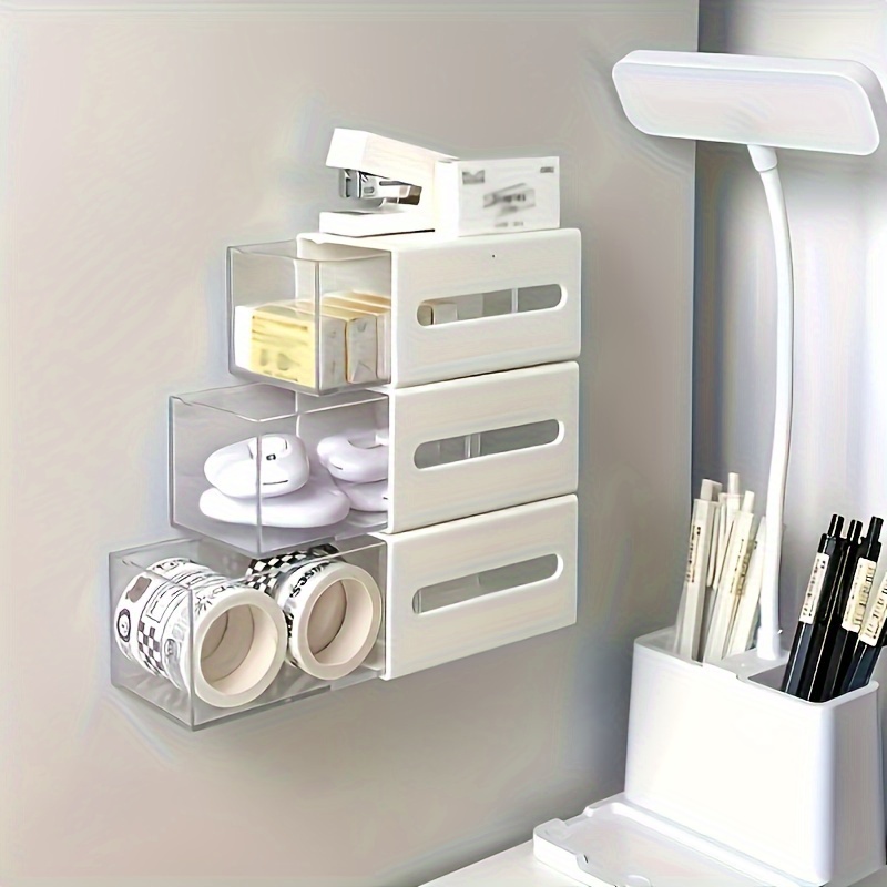 

1pc Wandmontierter Make-up-organizer, Wall-mounted Cosmetic Storage Box, Foldable, Adjustable Shelves, Plastic, No-drill Installation, Water-resistant, Space-saving For Bathroom And Office