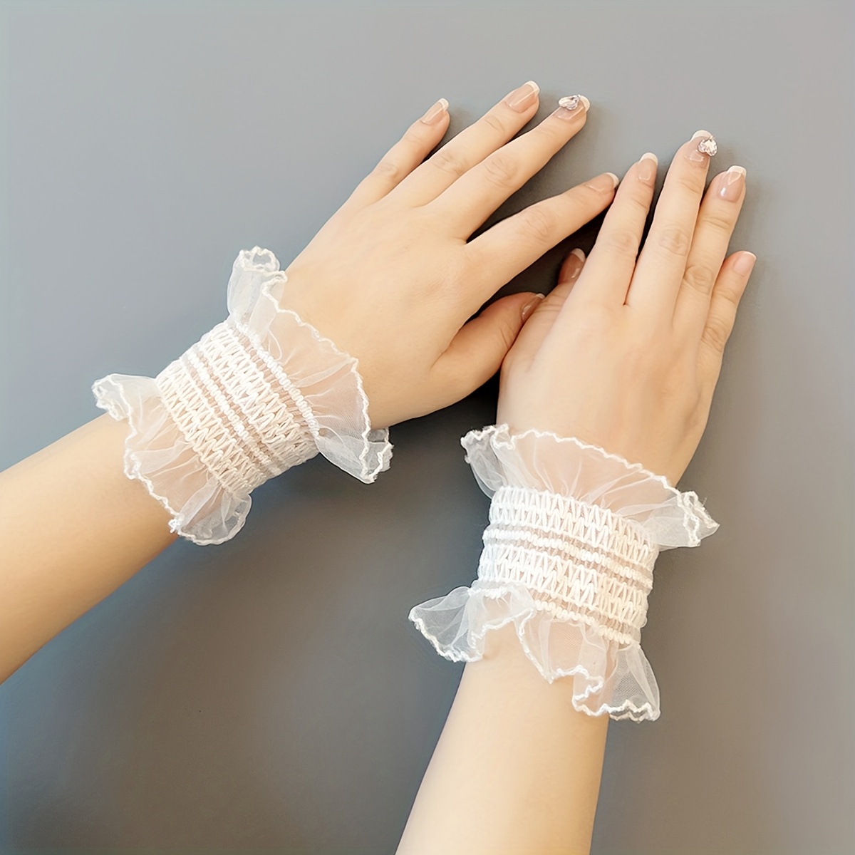 TEMU 1 Par, Estilo Lolita JK Juego de Muñequeras de Encaje Puños Decorativos