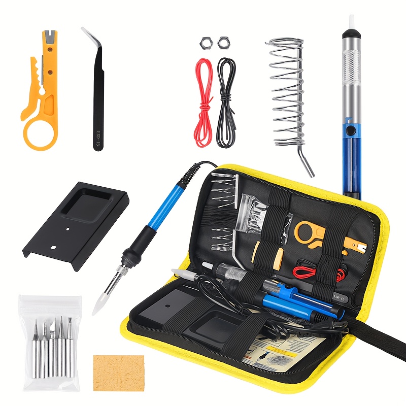 TEMU Kit de fer à souder 60W, 16 pièces, kit manuel, fer à souder à température réglable, outil de réparation de circuit de , chauffant en céramique,