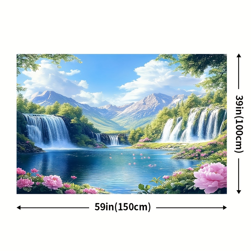 TEMU 1개, 오버사이즈 봄 테마 요정들의 산악 호수 자연 벽 장식 폴리에스터 원단, 전원 불필요, 간편한 걸이, 정원, 카니발 배경에 적합