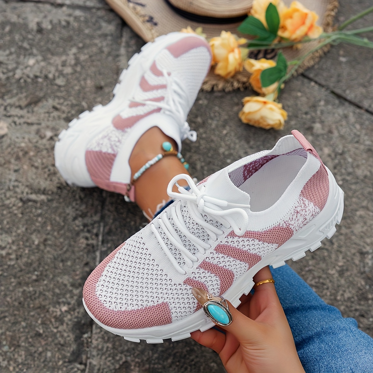 TEMU Women's Fashionable Casual Sneakers, Stripe Matching, Multiple Color Options, For Summer, Sneakers For Women, Local Warehouse Items For Women, Women's Shoes, Women Shoes