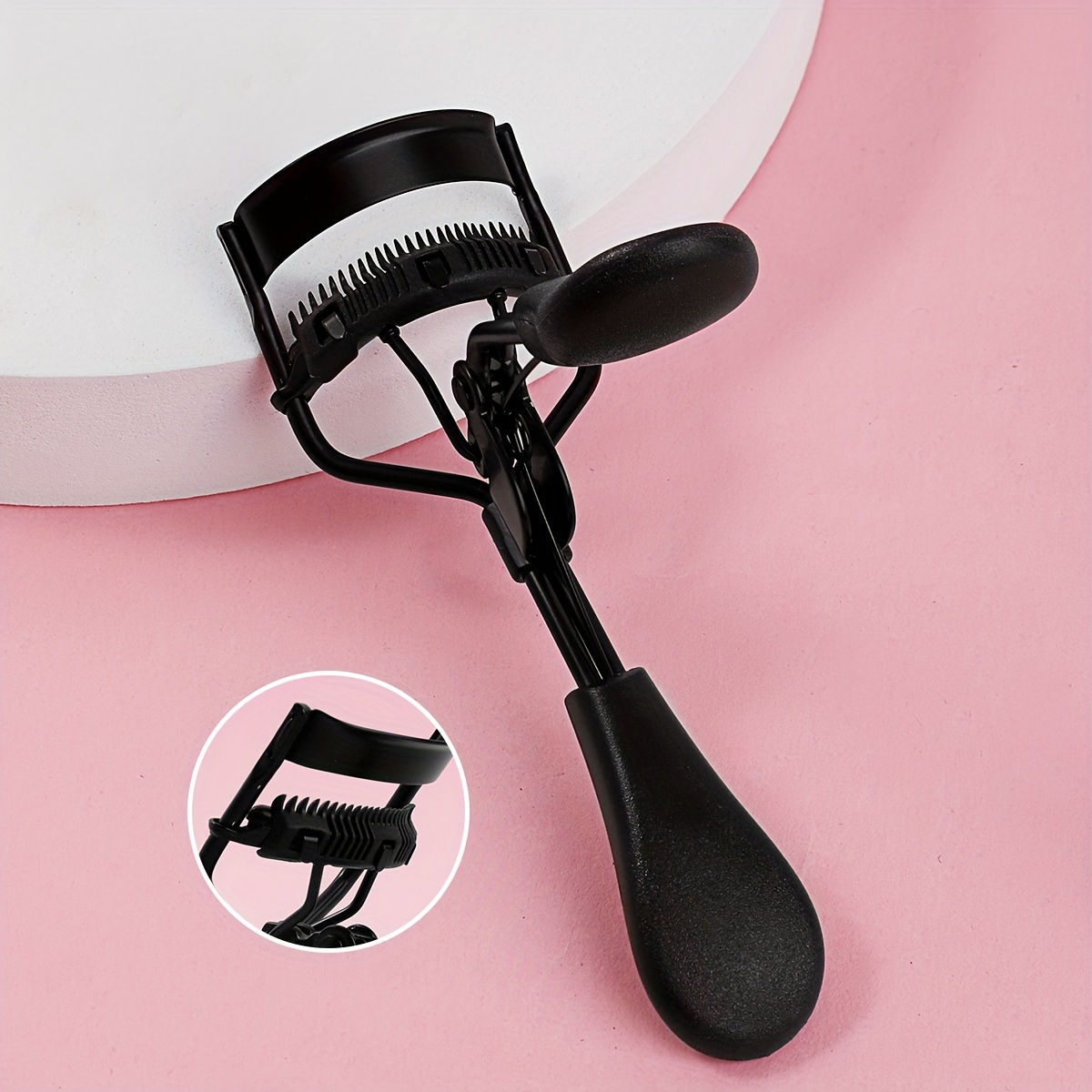 

Portable Eyelash Curler With Comb And Silicone Pad - Black Stainless Steel, Gentle , For All Eye Types, Lifting And Shaping Eyelashes